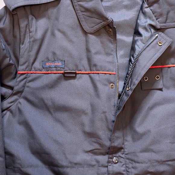 Vtg Royal Mail XL Thermal Logo Coat Navy Blue Workwear Jacket Mens ZipOff Sleeve - Picture 2 of 11